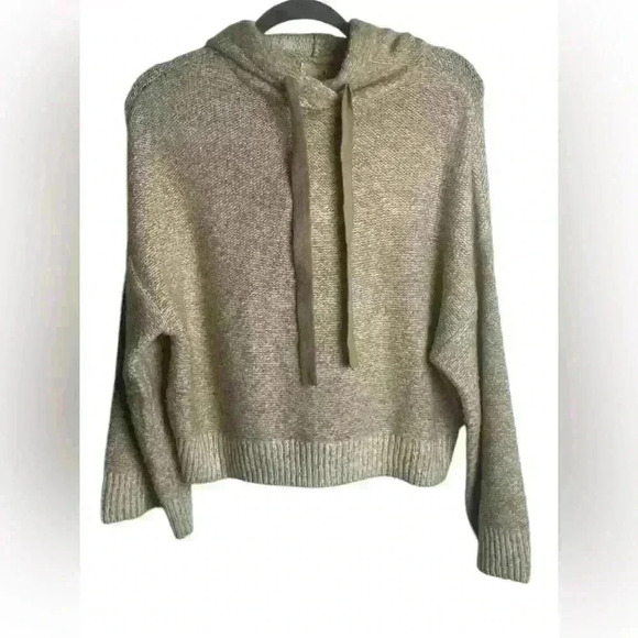 ruby moon Sweaters - Ruby Moon Size Small Cropped Pullover Hooded Sweater Neutral Brown Knit Boxy